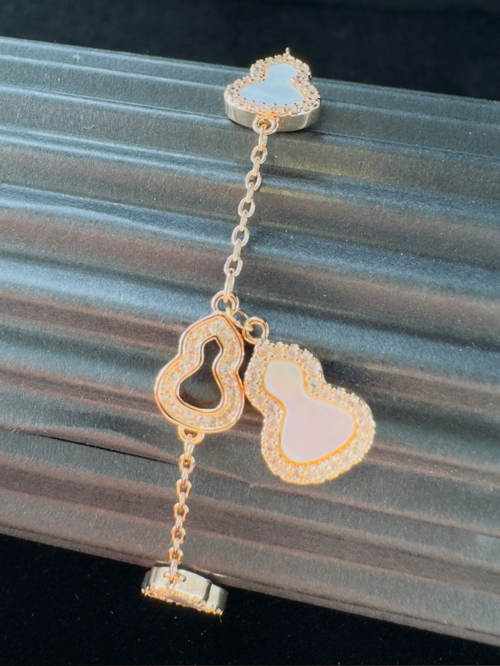Gold Bracelet with White mother pearl Opalescent Charms